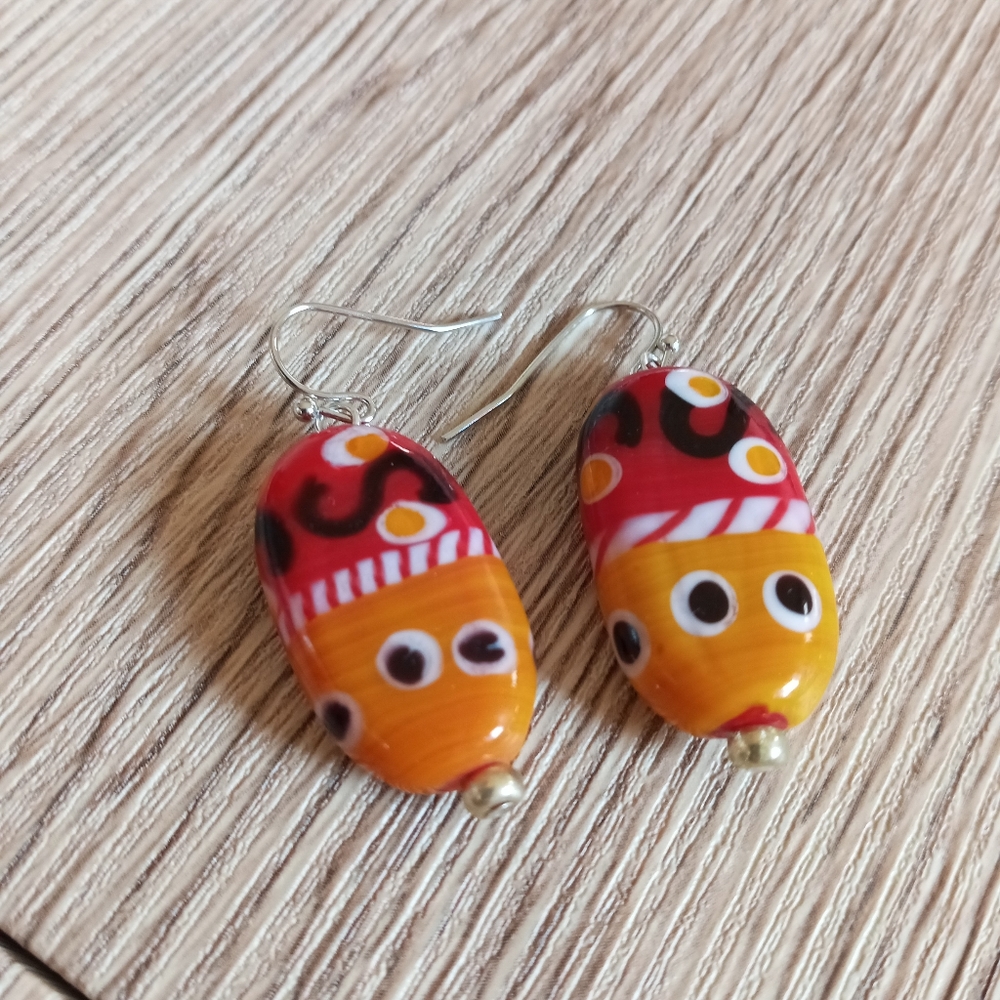 hand crafted blown glass colorful tribal boho statement drop earrings
